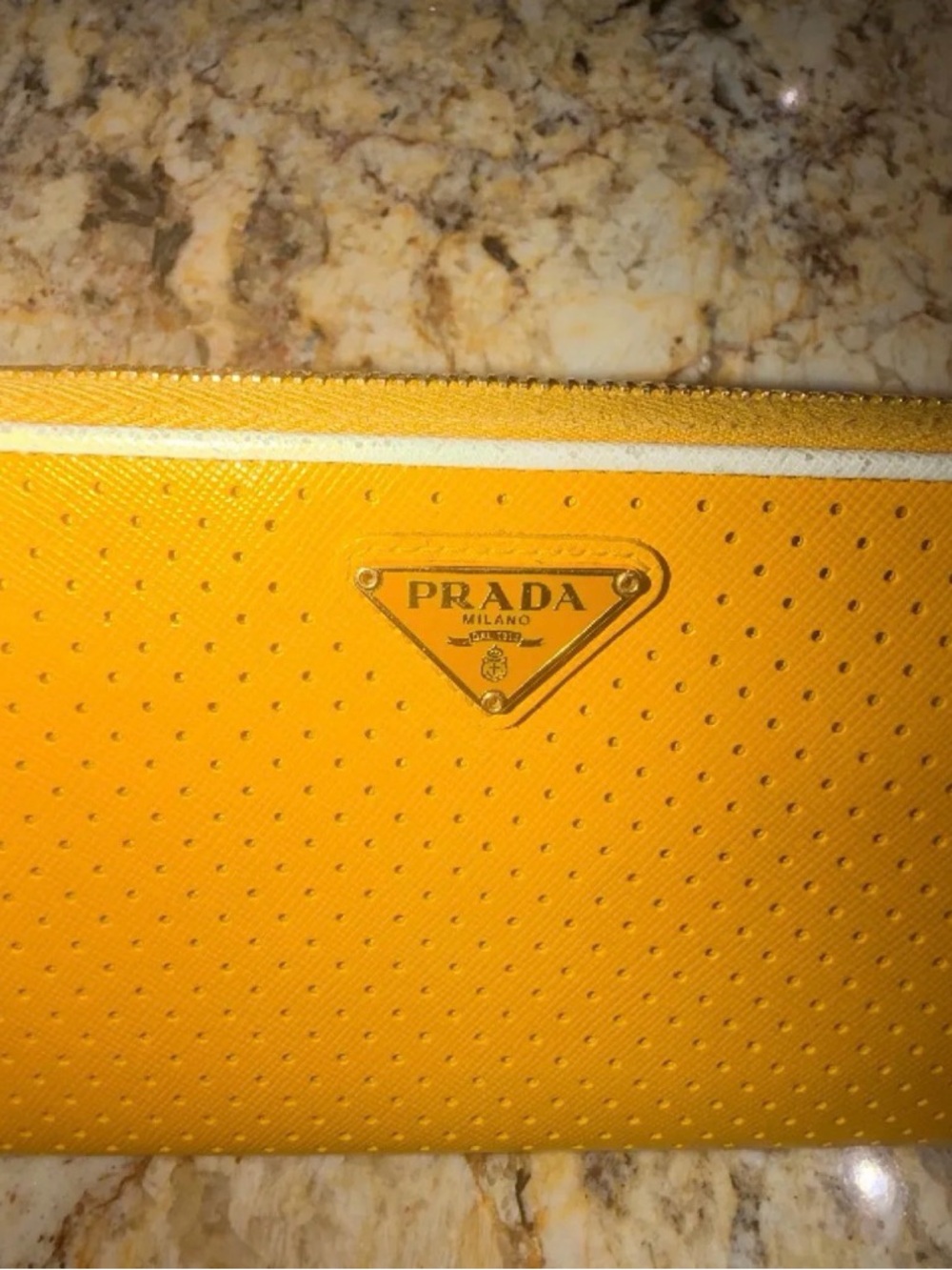 Prada Yellow Perforated Zip Wallet with Logo Triangle - Picture 5 of 7